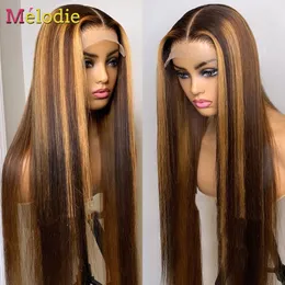 30 -дюймовый Highlight Wig Human Hair Ombre Honey Blonde 4/27 Цветные кружевы передние парики для женщин Прямой кружевной парик