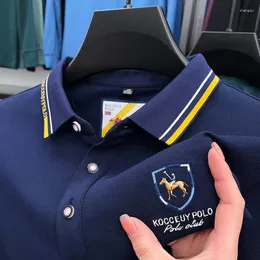 Herrpolos dyxue lyx och bekväm höstlapa polo skjorta bomull fast färg broderi affärer avslappnad långärmad topp m-4xl