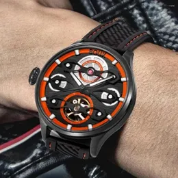 Wristwatches BOUX 42MM Men's Flywheel Skeleton Automatic Mechanical Watch Luxury Sports Luminous Men Locomotive Cool Wristwatch