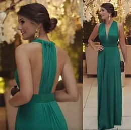 Sexy grüne Abendkleider 2023 ärmellose V-Ausschnitt Lange Prom Partykleider formelle Kleidergewande de Soiree