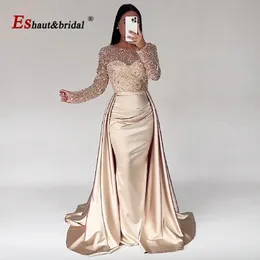 Urban Sexy Dresses Elegant Mermaid Satin Evening Night Dress for Women 2023 O Neck Longeepes Beads Sequin Formal Prom Wedding Party Gowns 230810