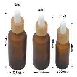 Bottiglia da contagocce in vetro ambra in vetro opaco in gamba all'ingrosso 15 ml da 50 ml con cappuccio di bambù 1 once di bottiglie di olio essenziale in legno 345 ll