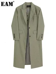 Trench da donna EAM DONNE DONNE VERDE FALSE DUE DUE TRINCHI DI LUNGA LUNGA LUNGAGNA MANSEVE LONGA LONG FAST FASHIER FASHIER AUTUNGHN 1DF5021 230811