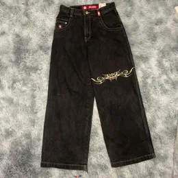 メンズジーンズJNCOバギーY2Kハラジュクグラフィックプリントゴシックブラックレトロパンツ