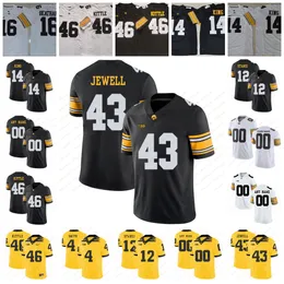 Niestandardowy NCAA Iowa Hawkeyes #46 George Kittle 43 Josey Jewell 15 Josh Jackson 14 Desmond King 12 Ricky Stanzi Black White Emerytowany koszulka piłkarska