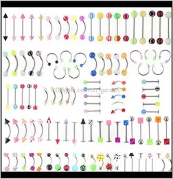 Bell Button Promotion 110Pcs Mixed Modelscolors Body Jewelry Set Resin Eyebrow Navel Belly Lip Tongue Nose Piercing Bar Rings Oz2N1187123