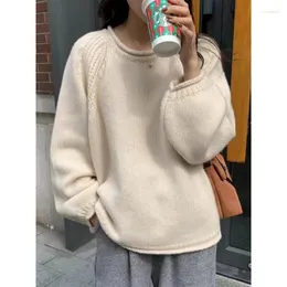Kvinnors tröjor Casual Lantern Sleeve Pullover Jumper Lady Spring Autumn Solid Color Long Loose Sweater Chic Knitted Top