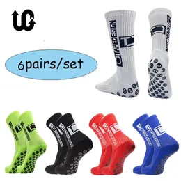Sports Socks 6Pairs/Lot ANTI SLIP Tapedesign Football Socks Mid Calf Non-Slip Soccer Sport Cycling Sports Mens Sock EU38-45 230811