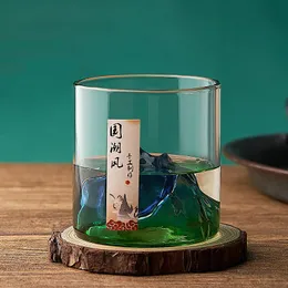 Kieliszki do wina Japońska whisky szklanka szklana 3D Górska wodna lodowca kubek wódki w wino szklanka szklana fuji dzieło sztuki whisky butelka napój 230810