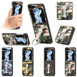 Flip5 Metal Free Rotation Ring Holder Folding Shell för Samsung Galaxy Z Flip 5 Camouflage Design Telefonfodral