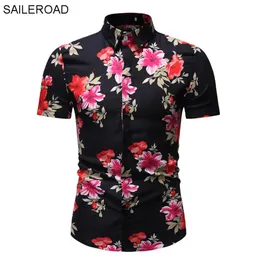 Saileroad 2019 Fashion Flower Shirt Men Print Shirts Hawaiian Slim Fit Camisa Floral Masculina Summer Short Sleeve Shirts Tops266p