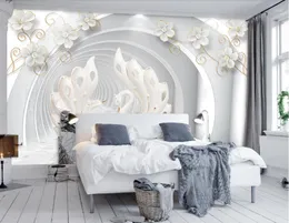 Wallpapers CJSIR Custom High Quality 3d Wallpaper Mural Swan Jewelry Flower Background Wall For 3 D