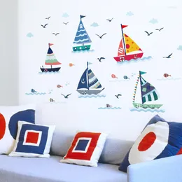 Wall Stickers Cartoon Lovely Sail Boat Sticker Kindergarten PVC For Kids Rooms Muurstickers Home Decor Muraux