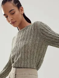 Frauen Pullover Frühling Herbst BC Pailletten Aushöhlen Gestrickte Top Oneck Volle Hülse Einzigen Pullover Weibliche Casual Strickwaren 230811