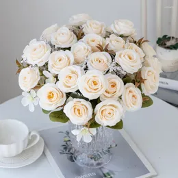 Dekorativa blommor 6 huvud Artificial Flower Autumn Rose for Wedding Bridal Bouquet Home Living Room prydnadsblommor julfest