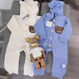 Autumn Winter Newborn Baby Boys Girls Bear Ear Knit Romper Hooded Sweater Long Sleeve Knitted Jumpsuit Outfit