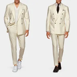 2023 의상 Homme Men Wedding Double Breasted Groom Wear Tuxedos Terno Masculino Slim Fit 2pcs (Blazer+Pants)