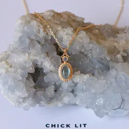 Kedjor lamon vintage halsband kvinnor tillbehör naturlig ädelsten topas chalcedon pendell 925 sterling silver guld pläterad kedja ni161