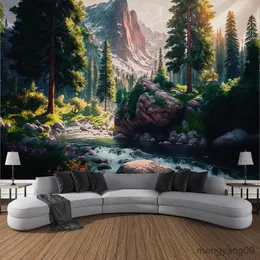 Tapisserier Magical Forest Tapestry Nature Trees Waterfall Wall Hanging Landscape Scenery Cloth Home Room Eesthetic Art Bedroom Decor Tapiz R230812