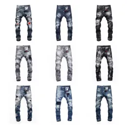 Män märke rippar stretch svarta jeans män mode smal fit tvättade motocykel denim byxor panelerade hiphop byxor storlek28-38 13 stlys