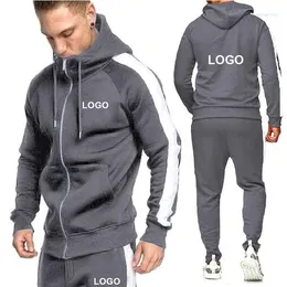 Herrspårar Anpassade logotyp Men Tracksuit Brand Hoodies och joggers byxor 2 stycken Set Running Sports Wear Hooded Streetwear Male Sweatsuit