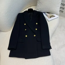2023 Autumn Black Solid Kolor Wool Tweed Blazers z długim rękawem przyciski na wycięte lapel z podwójną warstwą Owebiarne Otwady A3G116562