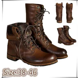 Boots Autumnwinter European Fashion Mens Boots Motorcykelcykel Ankel Vintage Laceup Roman 230812