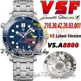 V3 Diver 300M Mens Watch SV210.30.42.20.03.001 A8800 Автоматическая механическая керамика Безель синяя текстура браслет из нержавеющей стали супер версия Eternity Watches