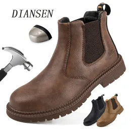 Сапоги сапоги для водонепроницаемой безопасности для мужчин стальной головы кожа мужская обувь неразрушимая конструкция коричневая 230812