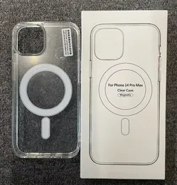 Прозрачный прозрачный акриловый магнитный ударной чехлы для телефонов для iPhone 15 14 13 12 11 Pro Max Mini с розничным пакетом совместимым с беспроводным зарядным устройством для розничной торговли.