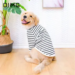 犬のアパレルoimg夏の通気性ミディアム犬衣服ゴールデンレトリバーラブラドールサモイドシンTシャツ快適なストライプペットプルオーバー230812