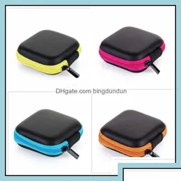Storage Boxes Bins Headphone Case Pu Leather Earbuds Pouch Mini Zipper Box Protective Fingertip Gyro Earphone Bags Eva Earphones B Dro Dh314
