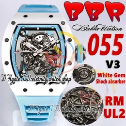 BBR V3 BBRF055 MENS WATCH RMUL2 حركة أوتوماتيكية للحالة الخزفية البيضاء الهاتفي العظمي الأزرق الداخلي حلقة المطاط الأزرق 2023 Super Edition Sport Eternity Watches