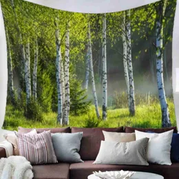 Tapissries Spring Landscape With Green Birch Trees Tapestry Wall Hanging Home Decor Bedroom Wall Decoration Tapestry Dorm Tapelestries R230812