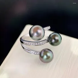 Cluster Rings Meibapj 8mm Natural Round Freshwater Pearls Fashion Ring 925 Серебряное серебро.