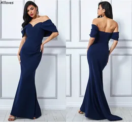 Vestidos de dama de honra da Marinha escura Long Women Mulheres maxi cetim vestidos formais elegantes festas noturnas de casamento vestido de convidado fora do ombro Slim Madd of Honor Dress CL2705