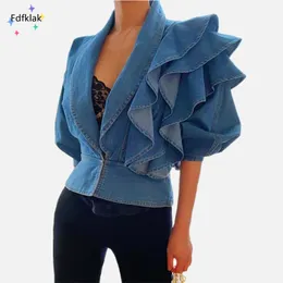 남성용 재킷 FDFKLAK 가을 한국 패션 슬림 v- 넥 주문전 여성용 의류 스트리트웨어 조끼 Femme 230811을위한 긴팔 짧은 데님 재킷