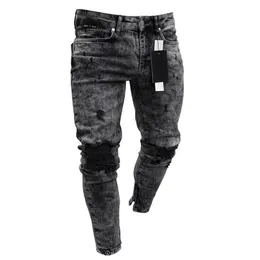 Herrbyxor europeiska streetwear jeans män byxor rippade avslappnad stretch mager denim cyklist hål hip hop kläder s3xl 230812