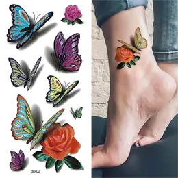 Tillfälliga tatueringar 1st 3D Butterfly Stickers Rose Flower Girl Body Art Water Transfer Tattoo klistermärke Arm handledsfal tatoo 230812