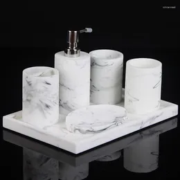 Badezubehör Set Nordic Marmor Muster Badezimmer Kit Waschraum Accessoires Harz Zahnbürstenhalter Zahnglas Seifenschalen Spender Tablett