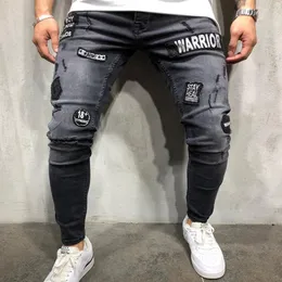 Men's Jeans 2021 Fashion Mens Hole Embroidery Hip-hop Slim Men Skinny Clothes Asian Size2914