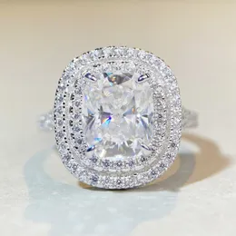 Party Wedding Ring Jewelry 925 Sterling Silver Pass Test 4CT Bling Moissanite Diamond Ring for Girls Women Trevlig gåva
