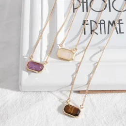 Pendant Necklaces Trendy Square Natural Stone Crystal Opal Necklace For Women Girls Gift Short Choker Neck Lanyards Wholesale Jewel