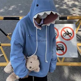 Komik Köpekbalığı Patchwork Hoodies Man Sonbahar Kawaii Sweatshirt 2023 Günlük Uzun Kollu Kazak Okul Çift Giysileri Yeni HKD230725