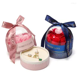 Gift Wrap Mother's Day Valentines Bridemaid Necklace Ring Packaging Preserved Flower Round Box