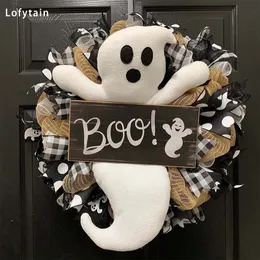 Other Event Party Supplies Lofytain Halloween Ghost Wreath Boo Wreath Ghost Wreath Cute Halloween Wreath Ornaments Spooky Hanging Specter Doll Accessory 230811