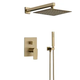 バスルームシャワーセットブラシをかけた金の降雨シャワー蛇口壁または天井壁マウントシャワーミキサー8-12 "シャワーヘッド