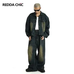 Reddachic Blue Retro 90S Skatista Men Jeans Baggy escovados colossus grunge y2k perna larga perna larga estilo street hip hop calças hkd230812