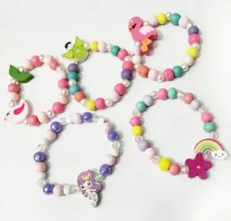 5 Styles Kids Necklace Set Rainbow Charm Pärlor Armband Tillbehör Färgglada pärlor Bird Flower Kids Girl Birthday Jewelry Giftzz