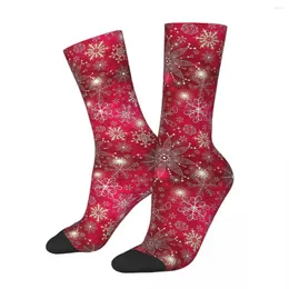 Herrensocken Kompression rosa Schneeflocken Vintage Harajuku Weihnachts Streetstyle Neuheit Seamless Crew Crazy Socken Geschenk gedruckt